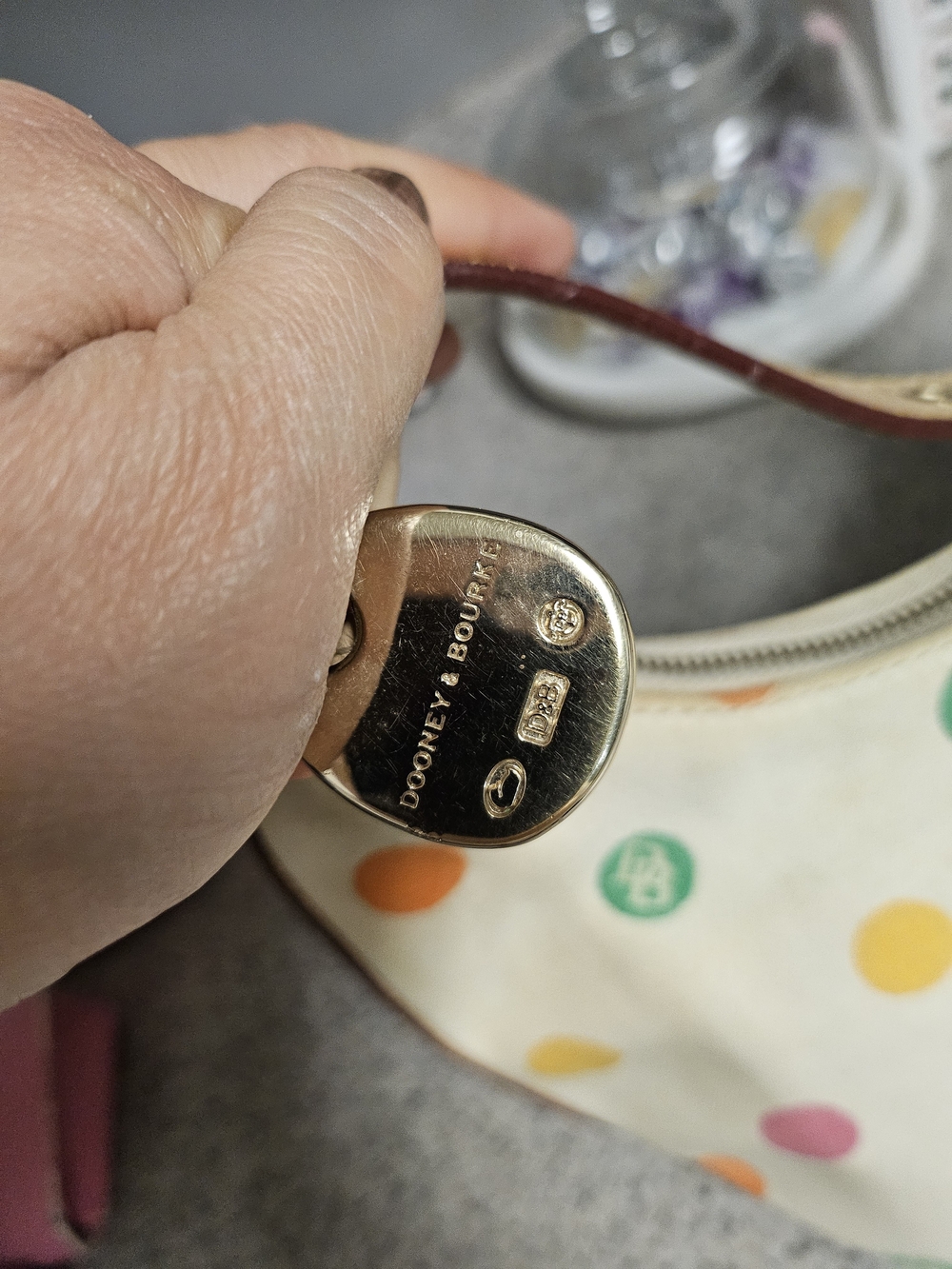 Dooney & Bourke Cream Shoulder Bag with Multicolor Polka Dots - Picture 4 of 16